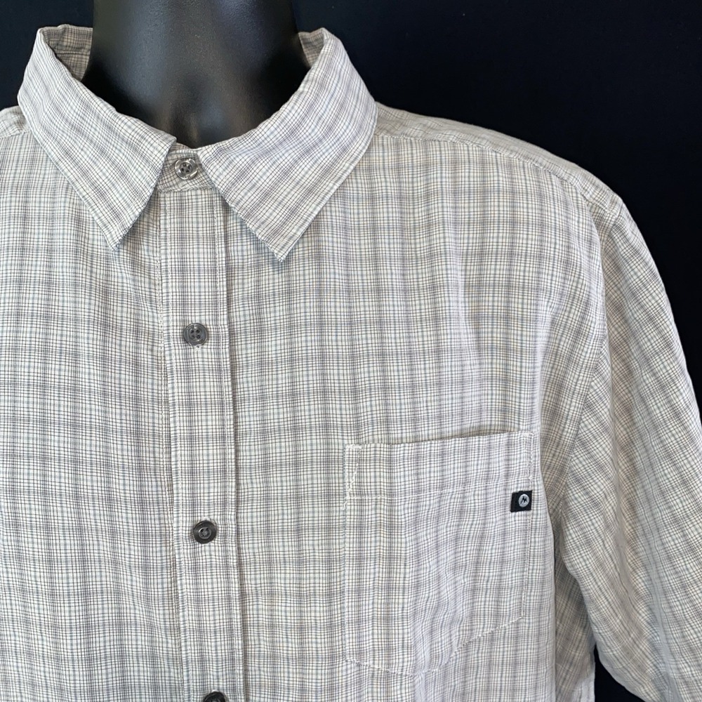 Marmot Eldridge Shirt Mens XL Gray  Check Short Sleeve Wicking Rayon Hiking EUC